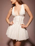 Summer New High-End Sexy Perspective Hollow Sleeveless Dress High Waist Repair V-Neck A Dress