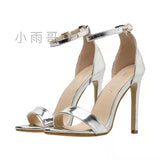 Breakj Women Gold Rhinestone Ankle Strap High Heels Sandals