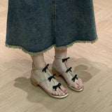 Rhinestone Roman Sandals Women Summer Shoes New Bow Thick Middle Heel Female Fashion Sandales Open Toe Ankle Buckle