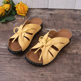 New Solid Color Rocking Line Hollowed-Out Fishmouth Slippers Large Size Bow Flat Heel