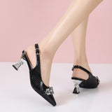 Hot Women's Shoes Fashion Slingbacks Pumps Summer Wedding Sandals Sexy Pointed Toe Buckle Sandal Noble Shiny High