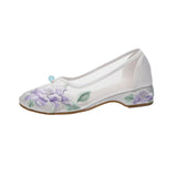 Breakj Shoes Low Heel Root Embroidered Cloth Shoes Bright Silk Quilting 2023 Summer With Fairy Gauze Skirt