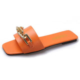 Women's Sandals And Slippers 2023 Summer New One-Shaped Metal Chain Fashionable Ladies