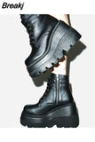 Design 2023 Big Sizes 43 Platform High Heels Cosplay Fashionable Autumn Winter Wedges Shoes Ankle Boots Women Booties
