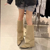Women Gladiator Long Boots Trend Pointed Toe Mid Heels Shoes Elegant Winter New Knee High Woman Knight's Snow Botas Pumps
