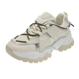 Mesh Chunky Sneakers Casual Shoes Women Sneakers Comfortable Thick Sole White Flats Platform Sneakers Round Toe Lace