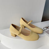 Mouth Single Shoes Women Thick Heel New Simple Word Buckle Mary Jane Shoes Retro Square Head Fairy High