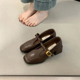 Breakj Retro Square Head Thick Heel Single Shoes Female 2024 Spring And Autumn New Korean Version Of Fairy High Heels Mary Jane Small Leather