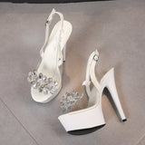 Breakj Rhinestone Fish Mouth Shoes Nightclub Fine Heel Stilettos 13CM Car Model Sandals Female Runway Steel