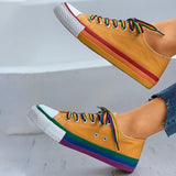 Flat Sneakers Lace up Colorful Graffiti Platform Female PU Flats Fashion Ladies Walking Vulcanized Shoes 2021 Spring