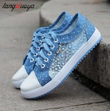 Korean version of the new women's hollow denim mesh shoes flat casual shoes breathable shoes students net shoes