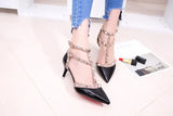 Women's Shoes 2019 Summer Pointed High-heeled Stiletto Patent Leather Rivet Single Shoes Was Thin Buckle Women's