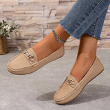 Breakj Bean Shoes Women's New Round Head Shallow Mouth Water Drill Chain Flat-Soled Casual Shoes In The Fall Of