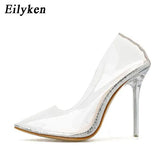 Clear PVC Transparent Pumps Sandals Perspex Heel Stilettos High Heels Point Toes Womens Party Shoes Nightclub Pump