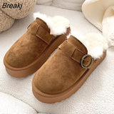 Winter Plush Women Slippers Fashion Ladies Slip On Shallow Platform Flats Slides Street Style Keep Warm Indoor