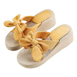 Women's Slippers Hemps Wedge Heels Non-slip Outside Ladies Slides Korean Style Sweet Girl Female Shoes Sandals 2021