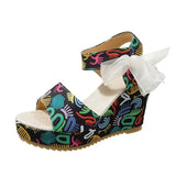 Breakj 2024 New Sandal Women Korean Version Plus Size Fashion Bow Slope Heel Fishmouth High Heel Roman Sandal