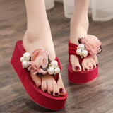 High Heel Women's Summer Pearl Korean Slope with Flip-flops Women's Platform Sandals Vacation Travel Sandals Womans