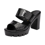Sandals And Slippers Women's Summer 2023 New Waterproof Table Thick Soles Thick Heel Slippers Large Size Lacquered Leather