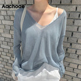 Women Casual V Neck Knitted Blouse Solid Loose Ladies Tops Batwing Sleeve See Through Sexy Shirt Female Roupas