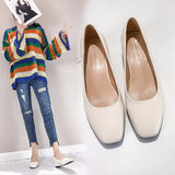 Loafers Simple PU Leather Slip-on Shoes Round Toe Mid Heel Ladies Party Student Shoes Pumps Moccasins chaussures