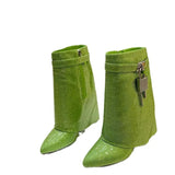 Breakj Fashion Winter New Round Slope With Super High Heel Large Size Rhinestone And Knee Ankle Boots Thigh