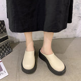 Breakj Platform Bottom Shoes Female Real Leather Skin Cool Drag High Heel Waterproof Table Slippers Summer Outside Slope Heel Head Half
