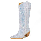 Breakj New Pointed Thick Heel High Boots Women's Plus Size Fashion Hot Drill Sleeve Women's