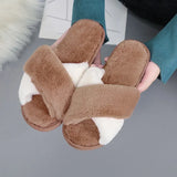 Mixed Colors Fluffy Slippers Autumn Winter Home Slippers Women Furry Fur Slides Outdoor Women's Sandals 2021 Flip