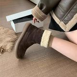 Breakj Boots Women Winter New Sen Series Retro Plus Velvet Cotton Shoes Flat Hair Short Boots
