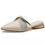Elegant Low Heel Women Mules Summer Sexy Pointed-Toe Ladies Slippers Slip on Leisure Ladies Office Shoes Beige Pumps
