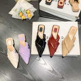 Spring New Korean Version Pointed Leisure Cross Rear Empty Slippers Women's Baotou French Square Heel Breathable