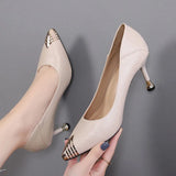 Slip On Beige Thin Casual Black Pumps Size 4 34 Office Shoes Women Green Pointed Toe Metal Stiletto 2021 Medium