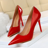 Breakj Fashion Simple Fine Heel High Heel Bright Face Patent Leather Shallow Mouth Pointed Women's Shoes High Heels Single