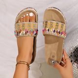 Breakj Fashion Family Style Thick Bottom Slippers Women Rivet Hemp Rope Large Size Water Loose Beach