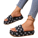 Breakj With Woolly Denim Cloth Thick-Bottomed Slippers Women's Summer Casual Style Fashion Square Lazy