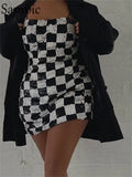 Sequins Dress For Women White Black Plaid Sexy Wrap Spaghetti Strap Mini Party Dress 2022 Summer Y2K Female Club
