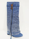 Breakj Heel Cowboy Boots All Over The Sky Star Diamond Pointed Women's Boots Plus Size Long Belt Buckle Heel