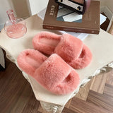 Winter slippers 2021 New Ladies fur fluffy Slippers Women Shoes Cozy Soft Warm Indoor Home House Slippers Flip