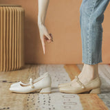Breakj Jane Shoes Spring 2023 New Shallow Mouth Square Head Evening Shoes Gentle Wind Low Heel Thick Heel Fairy Single Shoe