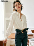 quality 2022 new chic casual loose thick silk blouse shirt women solid color oversize long sleeve Fàguó blouse shirt
