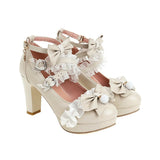 Super High Heeled Sweet Lolita Gothic Style Cosplay Shoes Girls Lovely Bow Tie Fur Ball Women Pumps Lace Cross