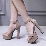 Buckle Strap Woman Sandals Party String Square heel Shoes Summer Sexy Woman Shoes Black Platform High Heel