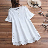 Womens Lace Shirts Fashion 2022 ZANZEA Embroidery Tops Button Short Sleeve Shirts Female Asymmetrical Blusa