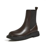 Genuine Leather Chelsea Boots Woman Med Heel Ankle Boots Platform Block Heel Short Boots Female Shoes Autumn Winter