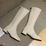 Autumn / Winter New 43 Size Leather Long Boots Rear Zipper Plus Size High Boots Thick Heel Low Heel Knight Boots