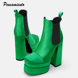 Winter Patchwork Elastic Slip-on Women Ankle Boots Fashion Platform Wedges Ultra High heels Chelsea Boots Chunky
