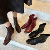 Autumn High Quality Short Boots Female Burst Inside And Outside The Head Layer Of Leather After The Zipper Flat Bottom Thin Boots Female Fashion