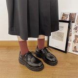 Platform Flat Oxford Shoes Black Lace Up Leather Casual Round Toe Spring Autumn Shoes Heighten Waterproof Shoes Plus