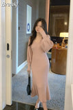 2 Piece Dress Set Woman Y2k Crop Tops + Elegant Strap Midi Dress Casual Slim Sweater Dress Korea Suit 2023 Autumn
